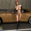 Beautiful car racing futa lady with big tits and bigger dick poses with her car!