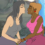 Interracial lesbian toons play with a dildo