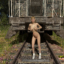 Sexy blonde futa girl with big titsplays with her dick by the train tracks