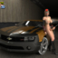 Sexy racer chick with a dick poses and plays by her car!