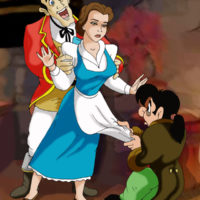 Belle is doubled teamed by Gaston and Lefou