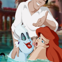 Ariel and Ursula give Eric an underwater blowjob